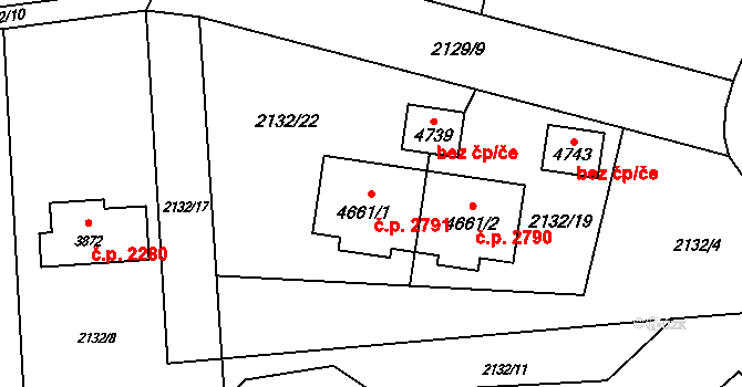 Rožnov pod Radhoštěm 2791 na parcele st. 4661/1 v KÚ Rožnov pod Radhoštěm, Katastrální mapa
