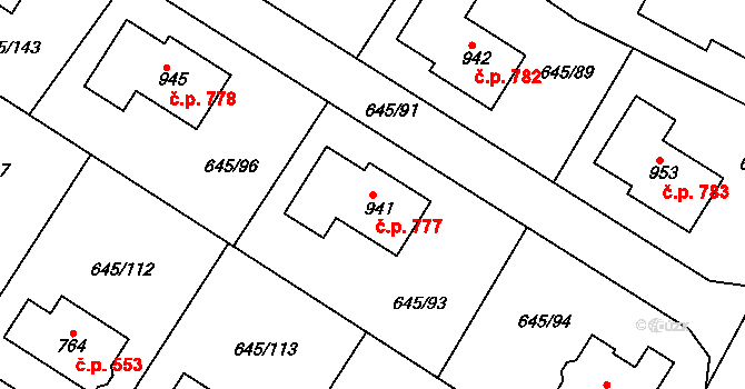 Líbeznice 777 na parcele st. 941 v KÚ Líbeznice, Katastrální mapa