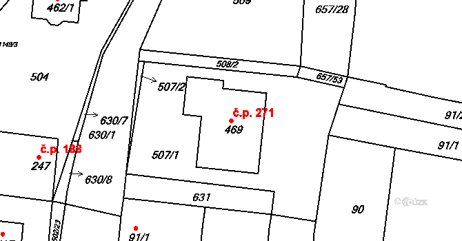 Hrubčice 271 na parcele st. 469 v KÚ Hrubčice, Katastrální mapa
