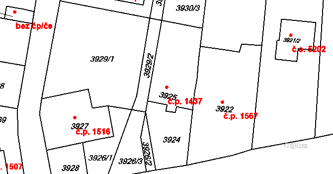 Předměstí 1437, Litoměřice na parcele st. 3925 v KÚ Litoměřice, Katastrální mapa