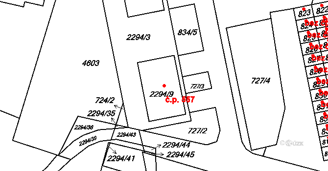Velká Bíteš 557 na parcele st. 2294/9 v KÚ Velká Bíteš, Katastrální mapa