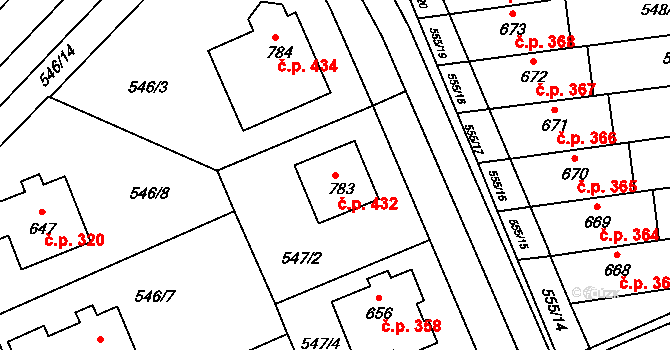 Mladcová 432, Zlín na parcele st. 783 v KÚ Mladcová, Katastrální mapa