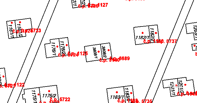 Zlín 3140 na parcele st. 3808/1 v KÚ Zlín, Katastrální mapa