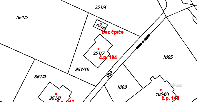 Bobrovníky 194, Hlučín na parcele st. 351/7 v KÚ Bobrovníky, Katastrální mapa