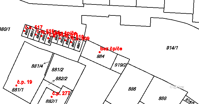 Bučovice 45818452 na parcele st. 884 v KÚ Bučovice, Katastrální mapa