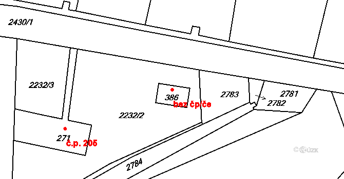 Lubenec 47114452 na parcele st. 386 v KÚ Lubenec, Katastrální mapa