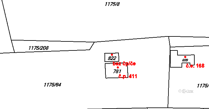 Vranov nad Dyjí 47473452 na parcele st. 822 v KÚ Vranov nad Dyjí, Katastrální mapa