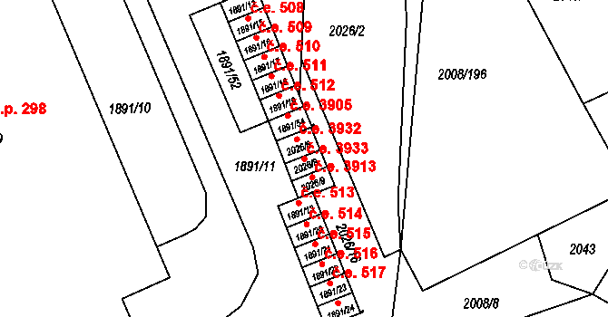 Šumbark 3933, Havířov na parcele st. 2026/8 v KÚ Šumbark, Katastrální mapa