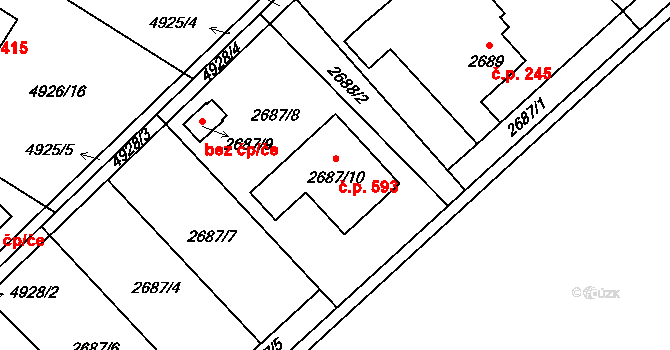 Sviadnov 593 na parcele st. 2687/10 v KÚ Sviadnov, Katastrální mapa