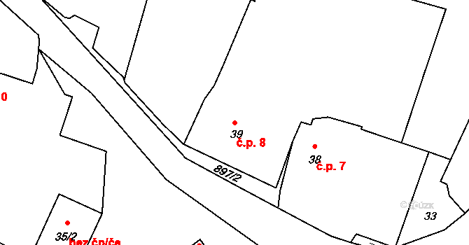 Svučice 8, Mišovice na parcele st. 39 v KÚ Svučice, Katastrální mapa