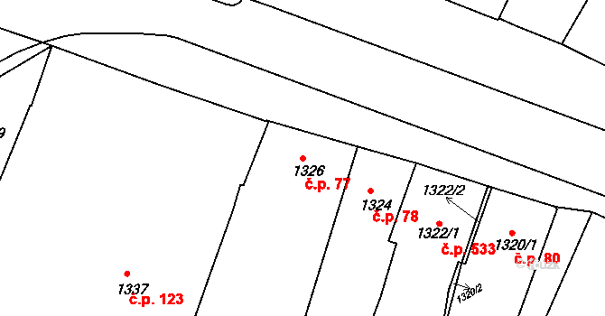 Pražské Předměstí 77, Vysoké Mýto na parcele st. 1326 v KÚ Vysoké Mýto, Katastrální mapa