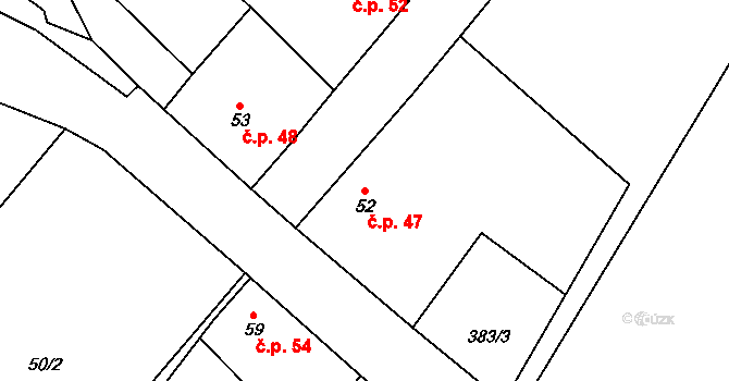 Sedlec 47, Mšeno na parcele st. 52 v KÚ Sedlec u Mšena, Katastrální mapa