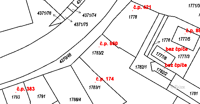 Veselí nad Lužnicí II 660, Veselí nad Lužnicí na parcele st. 1783/2 v KÚ Veselí nad Lužnicí, Katastrální mapa