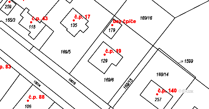 Draženov 19 na parcele st. 129 v KÚ Draženov, Katastrální mapa