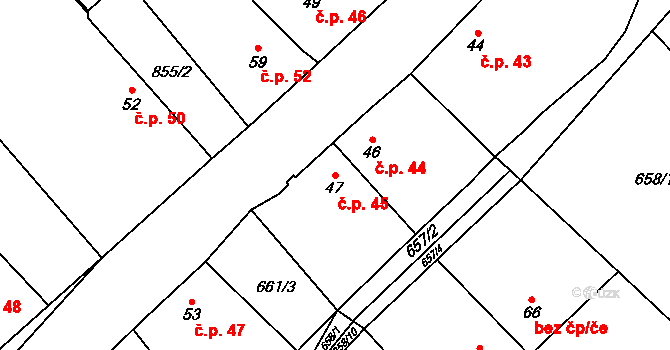 Černotín 45, Dnešice na parcele st. 47 v KÚ Černotín u Dnešic, Katastrální mapa