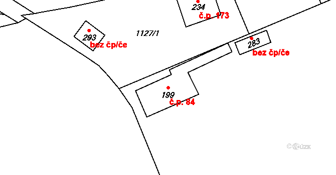 Litohlavy 84 na parcele st. 199 v KÚ Litohlavy, Katastrální mapa