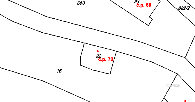 Rokytník 72, Hronov na parcele st. 92 v KÚ Rokytník, Katastrální mapa