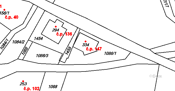Podhorní Újezd 147, Podhorní Újezd a Vojice na parcele st. 334 v KÚ Podhorní Újezd, Katastrální mapa