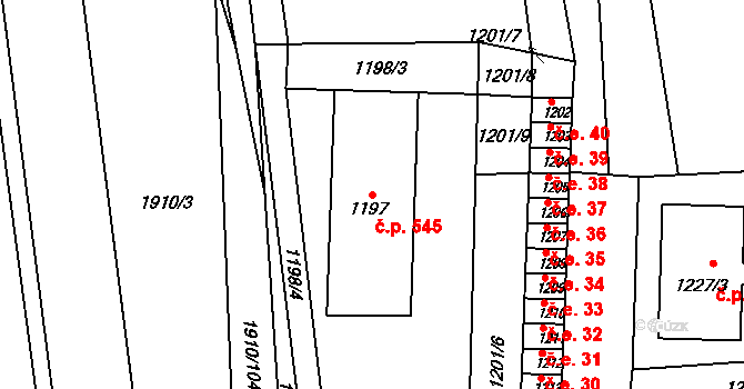 Olešnice 545 na parcele st. 1197 v KÚ Olešnice na Moravě, Katastrální mapa