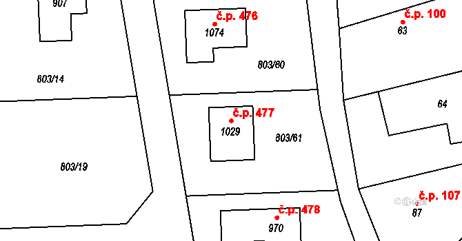 Želivec 477, Sulice na parcele st. 1029 v KÚ Sulice, Katastrální mapa