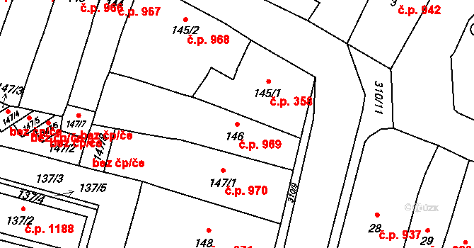 Mohelnice 969 na parcele st. 146 v KÚ Mohelnice, Katastrální mapa
