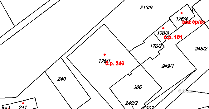 Prácheň 246, Kamenický Šenov na parcele st. 176/1 v KÚ Prácheň, Katastrální mapa