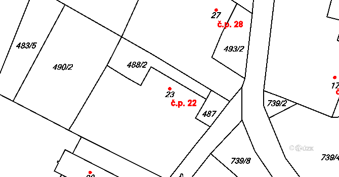 Broumova Lhota 22, Krásná Hora na parcele st. 23 v KÚ Broumova Lhota, Katastrální mapa