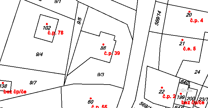 Termesivy 39, Havlíčkův Brod na parcele st. 88 v KÚ Termesivy, Katastrální mapa