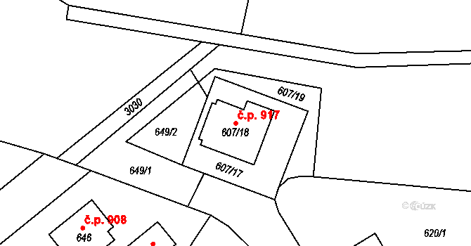 Rychnov nad Kněžnou 917 na parcele st. 607/18 v KÚ Rychnov nad Kněžnou, Katastrální mapa