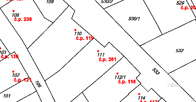 Borkovany 261 na parcele st. 111 v KÚ Borkovany, Katastrální mapa