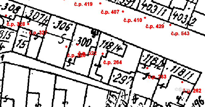 Kostice 264 na parcele st. 118/4 v KÚ Kostice, Katastrální mapa