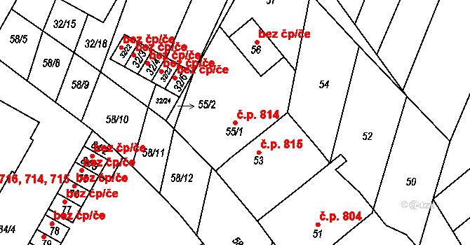 Podivín 814 na parcele st. 55/1 v KÚ Podivín, Katastrální mapa