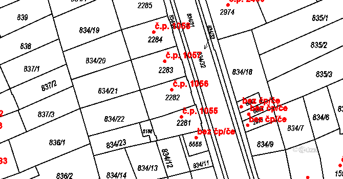 Kroměříž 1056 na parcele st. 2282 v KÚ Kroměříž, Katastrální mapa