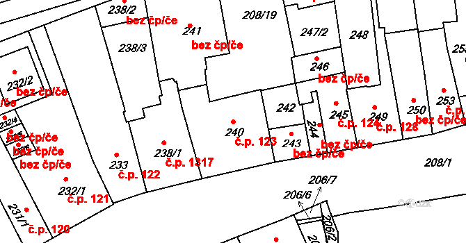 Holešov 123 na parcele st. 240 v KÚ Holešov, Katastrální mapa