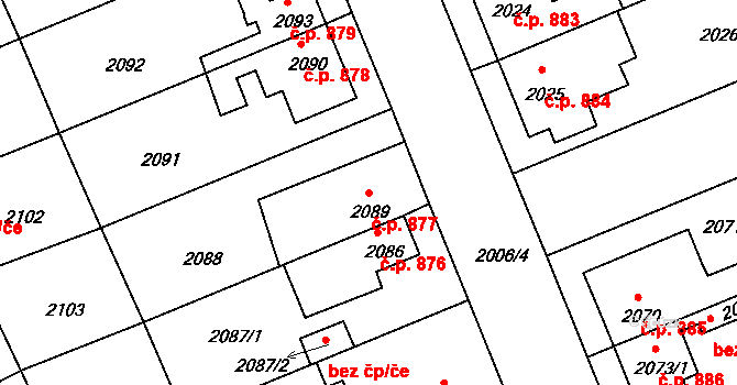 Holešov 877 na parcele st. 2089 v KÚ Holešov, Katastrální mapa