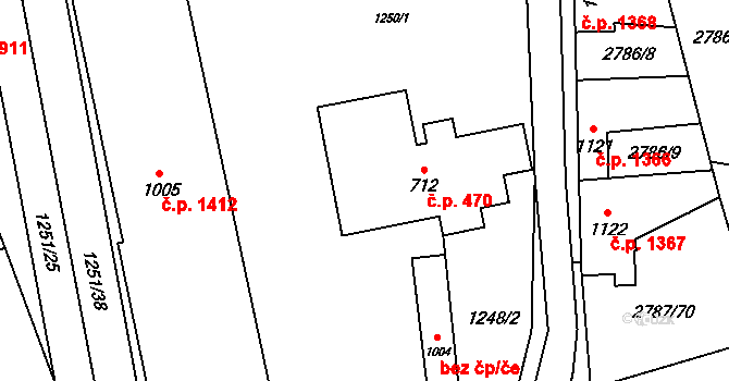 Lipník nad Bečvou I-Město 470, Lipník nad Bečvou na parcele st. 712 v KÚ Lipník nad Bečvou, Katastrální mapa