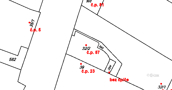 Chvalovice 57, Kovanice na parcele st. 32/2 v KÚ Chvalovice u Nymburka, Katastrální mapa