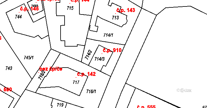 Hostavice 910, Praha na parcele st. 714/3 v KÚ Hostavice, Katastrální mapa