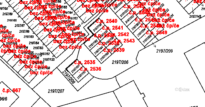 Místek 2539, Frýdek-Místek na parcele st. 2197/195 v KÚ Místek, Katastrální mapa