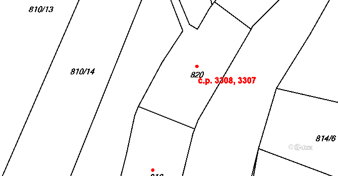 Jablonecké Paseky 3307,3308, Jablonec nad Nisou na parcele st. 820 v KÚ Jablonecké Paseky, Katastrální mapa