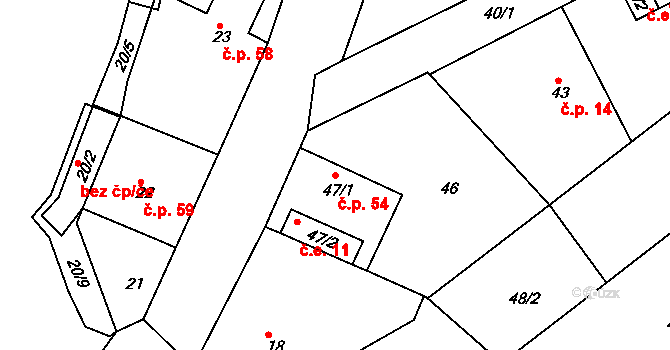 Heroltice 54, Jihlava na parcele st. 47/1 v KÚ Heroltice u Jihlavy, Katastrální mapa