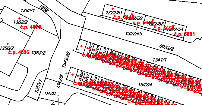 Jihlava 2525,2565 na parcele st. 1342/28 v KÚ Jihlava, Katastrální mapa