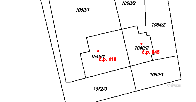 Vratimov 118 na parcele st. 1049/1 v KÚ Vratimov, Katastrální mapa