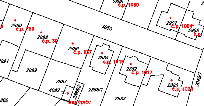 Čelákovice 1016 na parcele st. 2884 v KÚ Čelákovice, Katastrální mapa