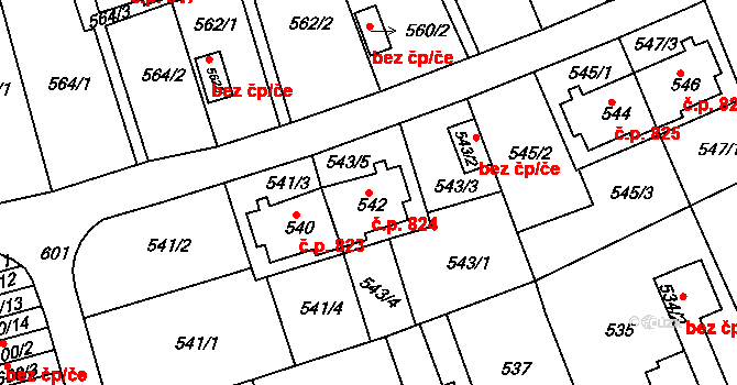 Roztoky 824 na parcele st. 542 v KÚ Roztoky u Prahy, Katastrální mapa