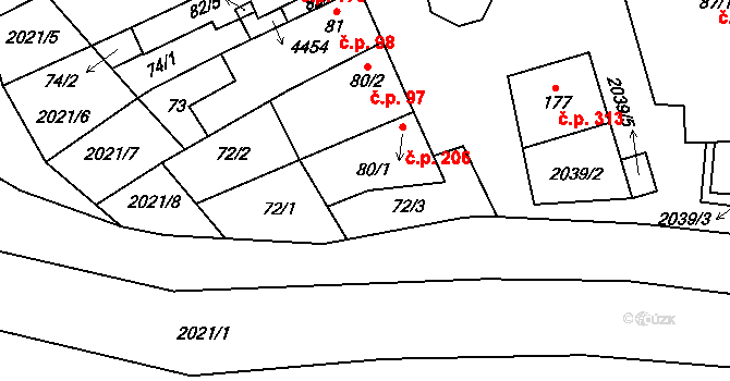Louka 206 na parcele st. 80/1 v KÚ Louka u Ostrohu, Katastrální mapa