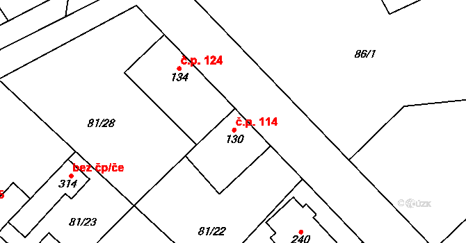 Lhota 114 na parcele st. 130 v KÚ Lhota u Kamenných Žehrovic, Katastrální mapa