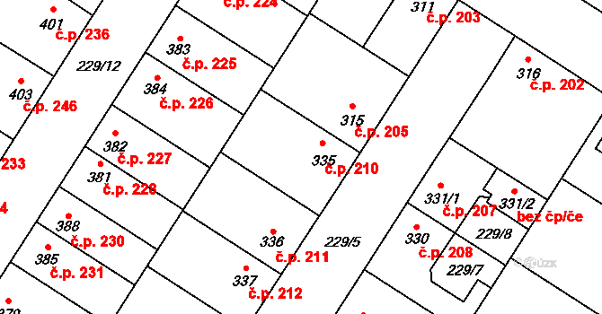 Humny 210, Pchery na parcele st. 335 v KÚ Pchery, Katastrální mapa