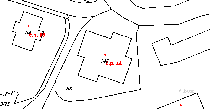 Karlova Studánka 44 na parcele st. 142 v KÚ Karlova Studánka, Katastrální mapa