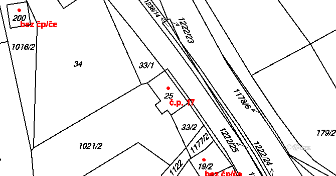 Heřmanice 17 na parcele st. 25 v KÚ Heřmanice u Frýdlantu, Katastrální mapa